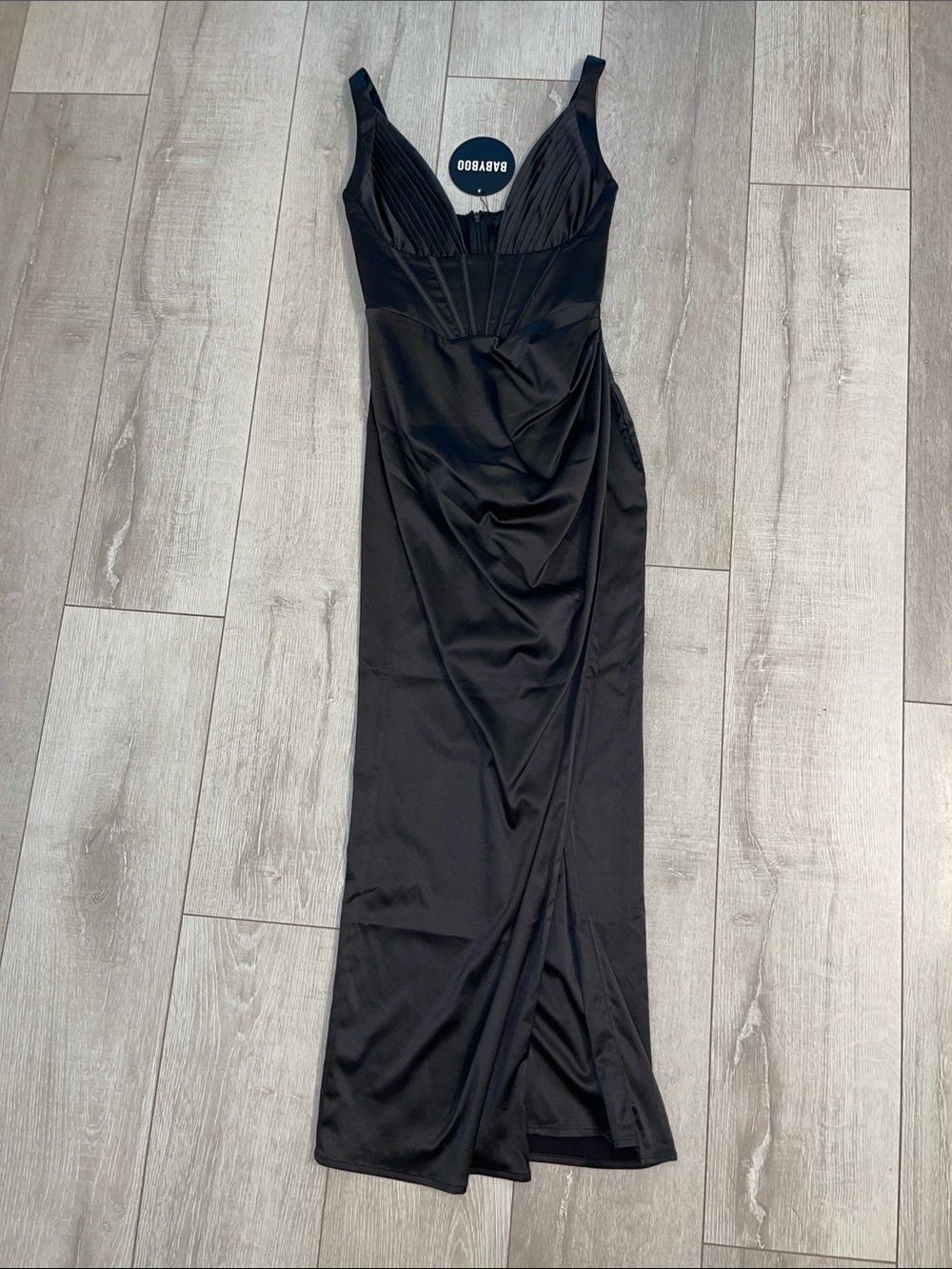🖤🌹NWT Babyboo Black Evening Dress Silk with Corset top- XS- never worn!🌹🖤 - Picture 4 of 7